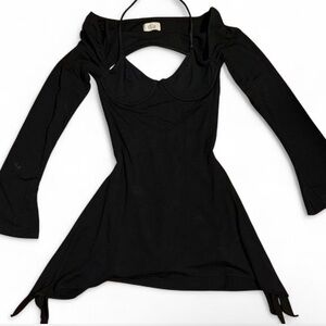 Oh Polly Black Long Sleeve Cut-Out Dress